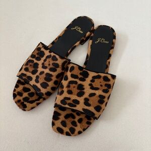 J Crew calf hair leopard slide Sandals